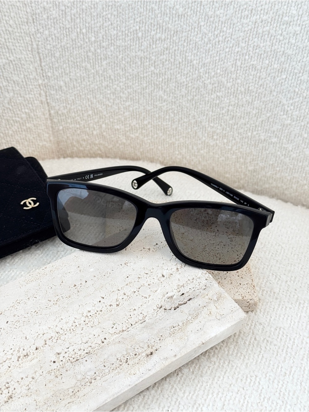 CHANEL Polarised Rectangle-Frame Acetate Sunglasses - Black